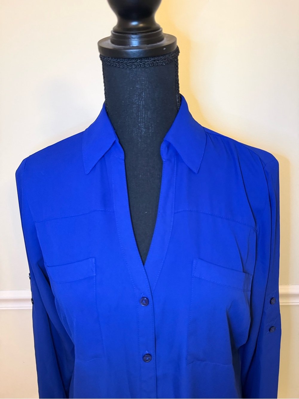 Women's Royal Blue Express Portofino Button-Down Shirt with Roll-Tab Sleeves - Picture 2 of 9